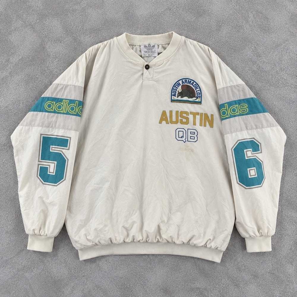 Vintage Adidas Austin Armadillos Football Pullover Mens Large White QB 56